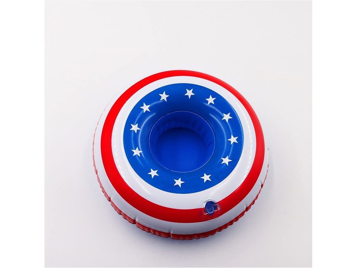 Portavasos Flotante Con Bandera Estadounidense, Colchón Inflable Para Piscina Y 10 Portavasos.