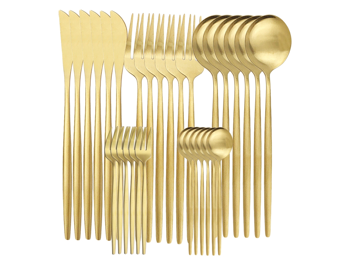 (jinjin) Juego De 30 Cuchillos, Tazas Y Cucharas De Acero Inoxidable Mate