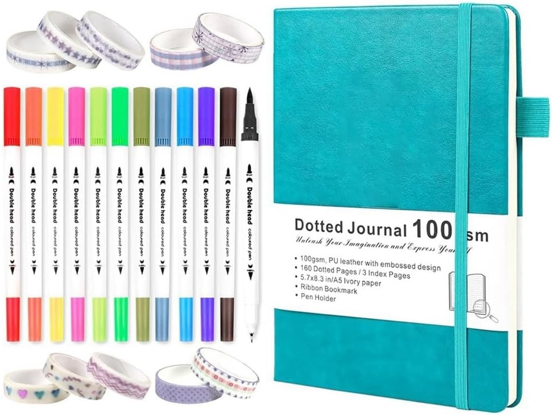 Set de rotuladores de doble punta para diario con líneas punteadas, rotulador washi y plantilla para mujer Gokoco