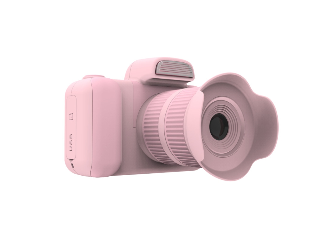Mini cámara réflex digital infantil de alta definición con doble cámara, color rosa.