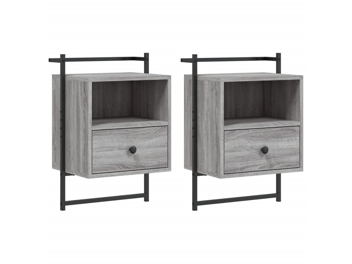 Cabecero Mesitas Noche Pared Madera Gris (40x30x61cm)