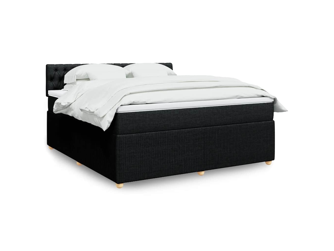 Cama Box Spring Con Colchón Tela Negro 180x200 Cm