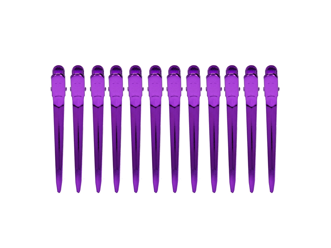 12pcs Grampos De Cabelo Para Salão Barbear Clips Papagaio Prata Anti-deslizante Design Redondo Roxo