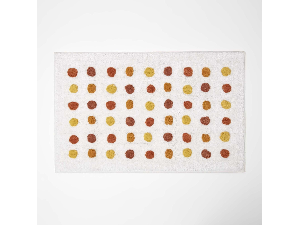 Homescapes Mustard And White 100 Cotton Bath Mat Tufted Polka Dot Design, 50 X 80 Cm