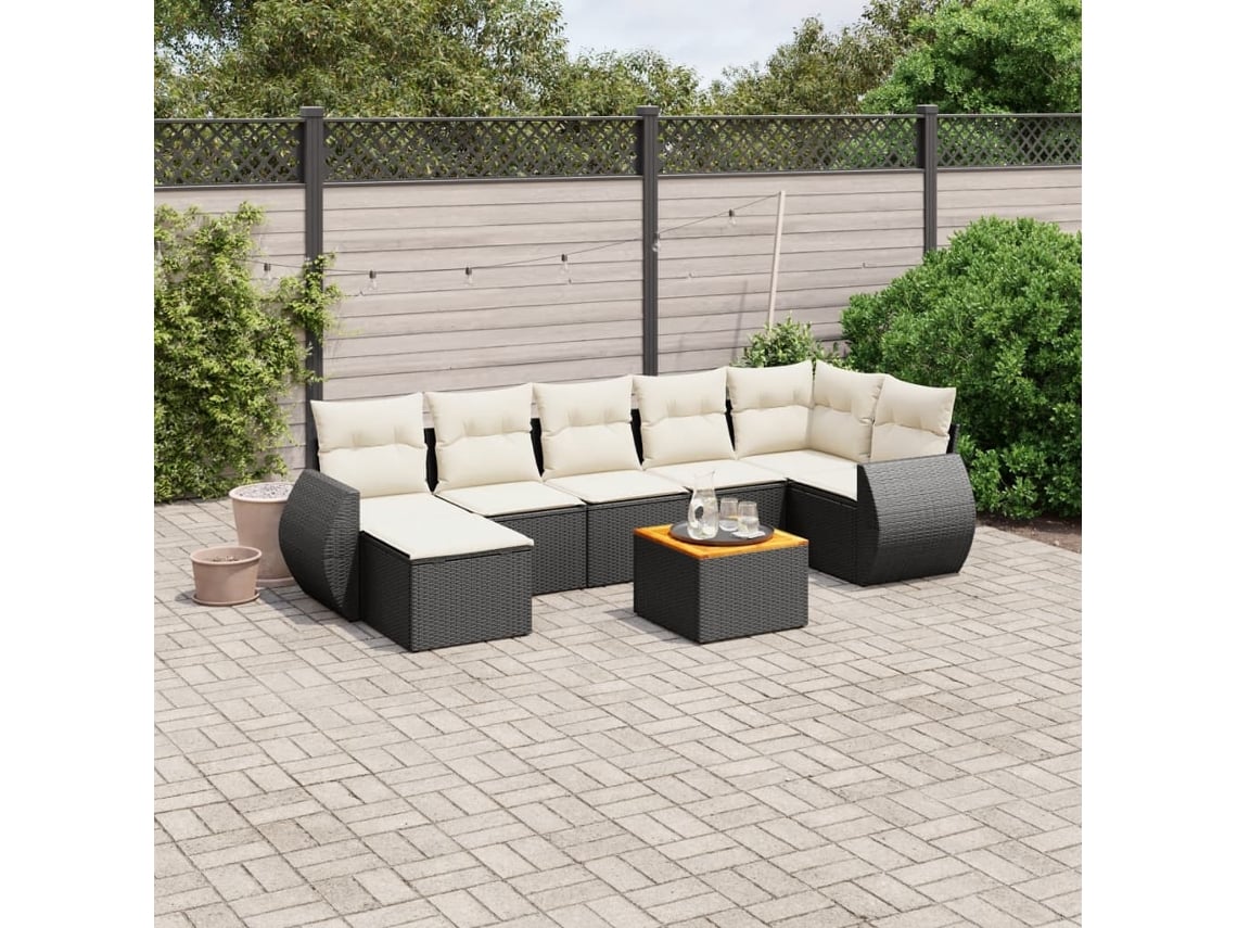 Conjunto de sofá de jardín de 8 piezas con cojines en mimbre sintético negro de DKD Home Decor