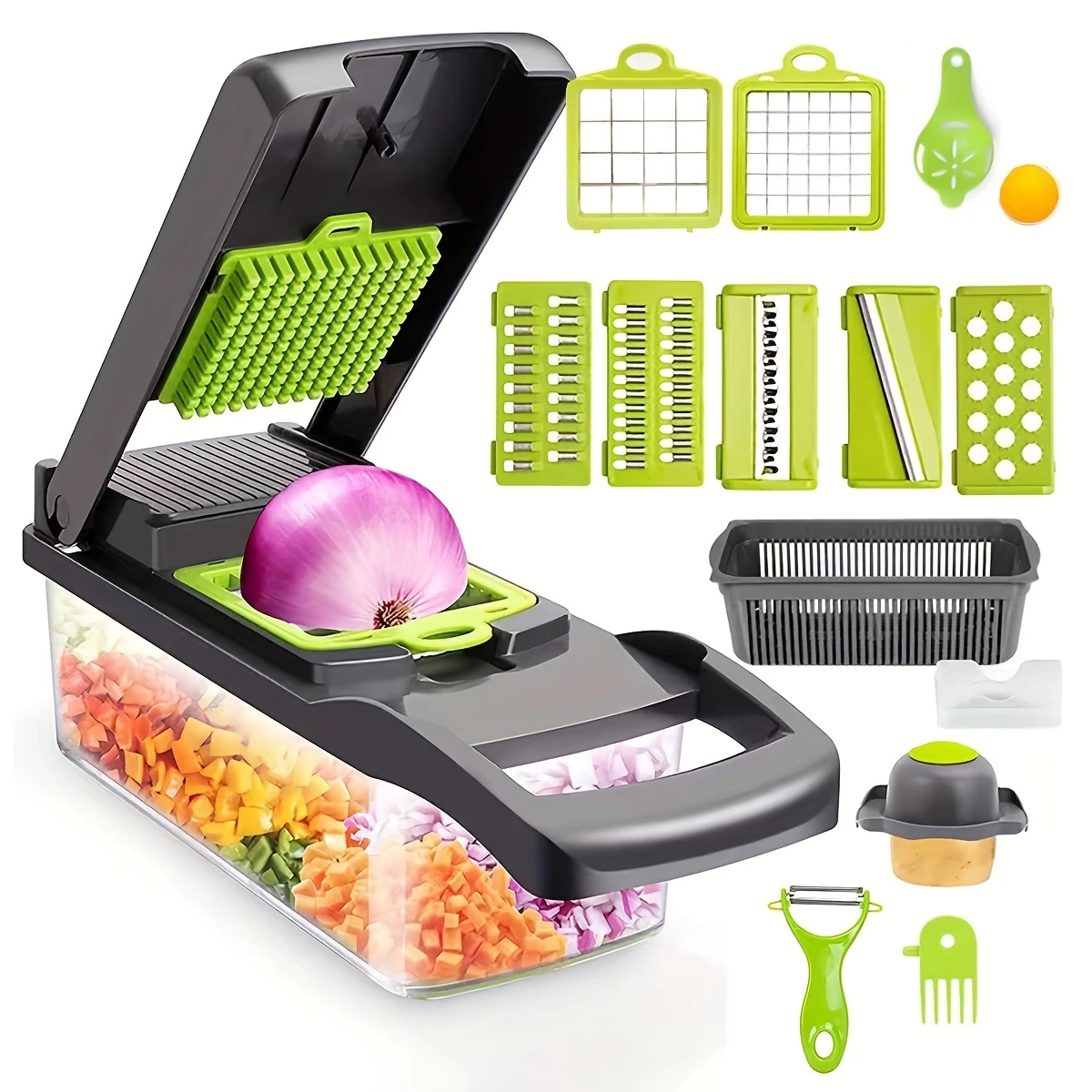 Picadora de verduras y cebolla 6 en 1, herramienta para preparar alimentos con cesta de drenaje Siurn