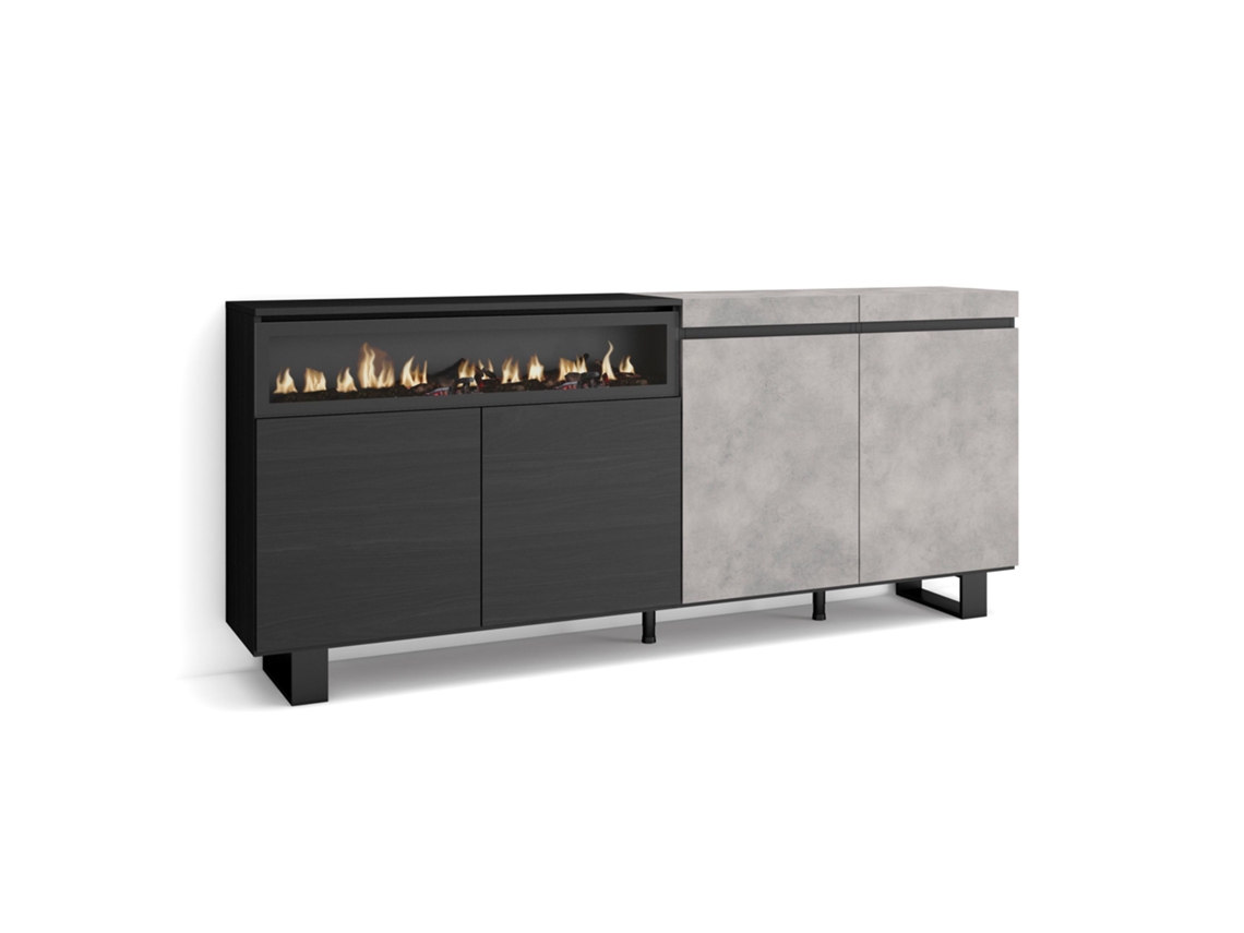 Aparadores para salón 200x87x35cm 4 Puertas Chimenea eléctrica Diseño industrial Cemento