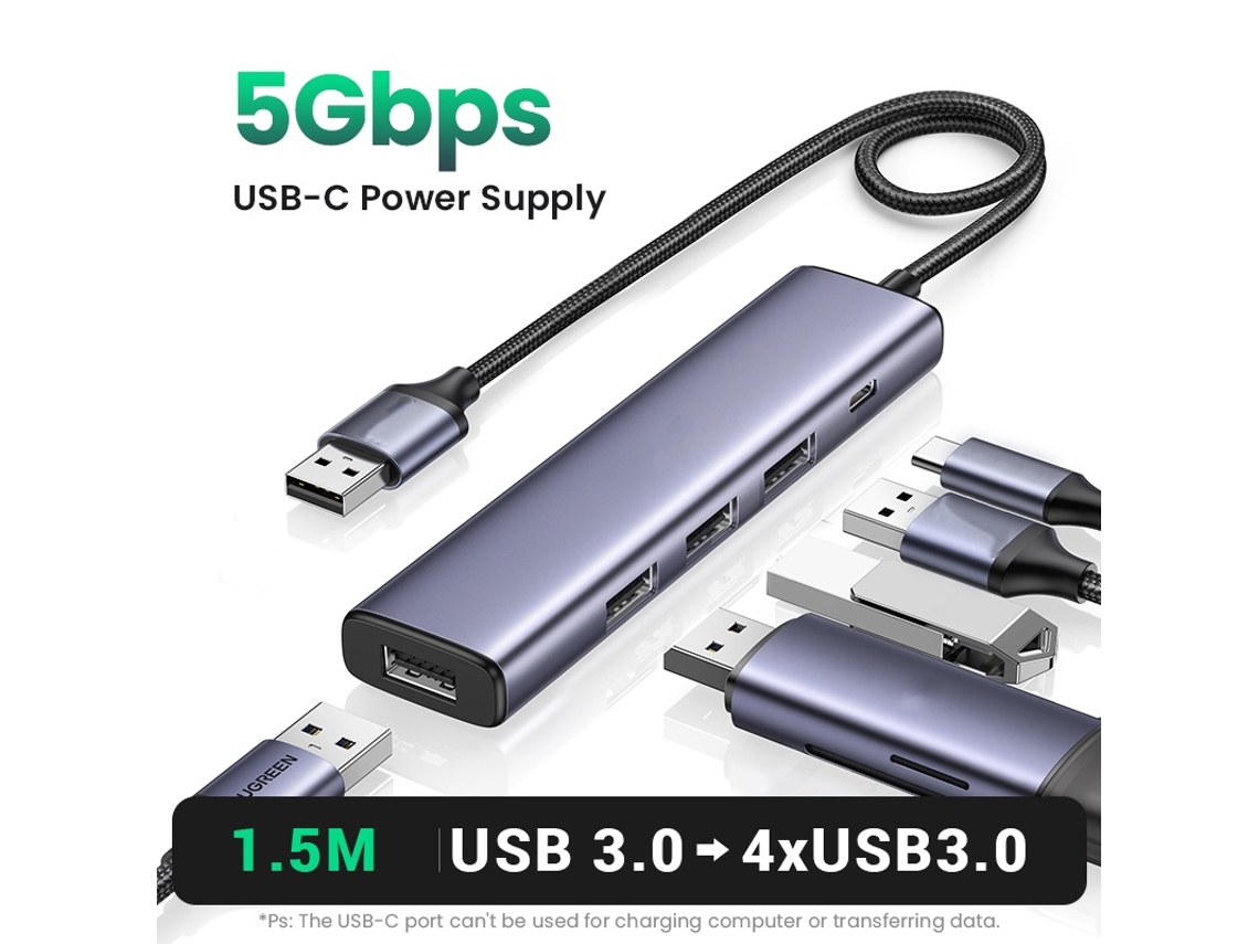 Estación de acoplamiento USB Yizhood Usb3.0 Hub a concentrador USB de 4 puertos 5 Gbps Usb3.0 para Macbook Pro Air M1 PC Accesorios para portátiles Gris