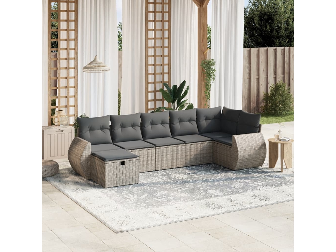 Conjunto de sofás de jardín de 7 piezas DKD Home Decor con cojines de mimbre gris