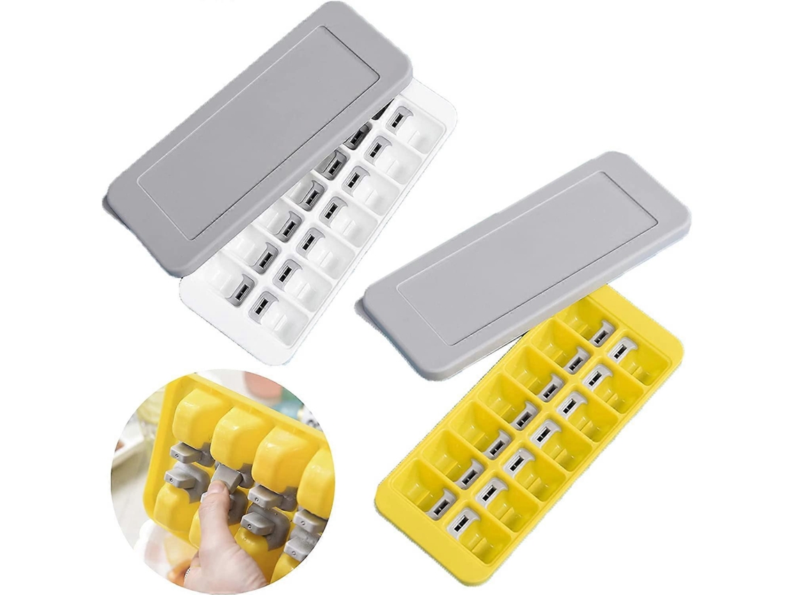 2 Moldes De Hielo De Silicona Con Tapa, Material Alimentario, 14 Compartimentos, Para Bebidas Y Comida Infantil (blanco + Amarillo)