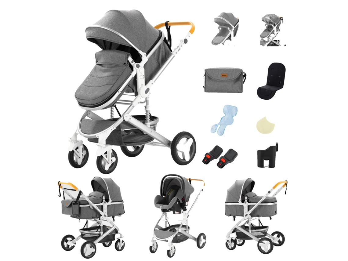 Cochecito de bebé, portabebés, configuración de viaje 3 en 1, ligero y plegable, A530 Gris