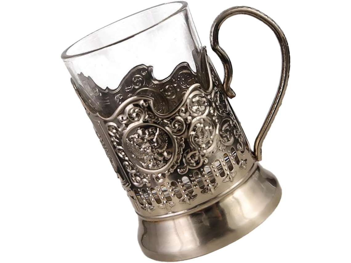 Juego Vasos Cristal Ruso Para Caliente Soporte Metálico Diseño Retro Hombres Mujeres