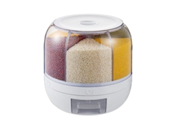 Dispensador De Arroz Giratorio Con 6 Compartimentos, Contenedor De Almacenamiento De Grano Sellado, 12 L Pp, Blanco