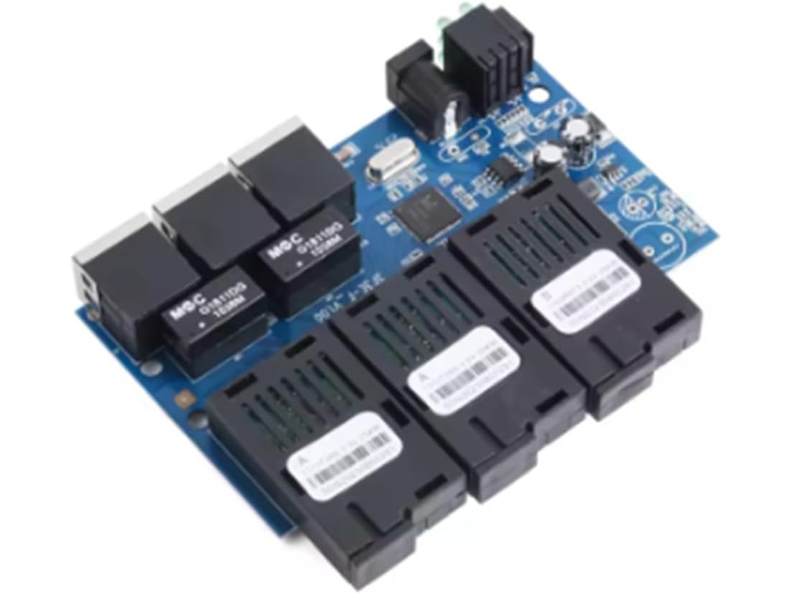 Convertidor De Medios De Fibra Óptica Pcba De 100m, 3 Conectores Ópticos Rj45 A Sc, Conmutador