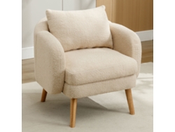 Sillón De Tejido De Rizo Francés Con Cojín Grueso - Patas De Madera Maciza - Beige