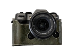 Estuche de piel sintética con textura de búfalo compatible con Fujifilm X T50, estuche de medio cuerpo con ranura para batería Facpoet
