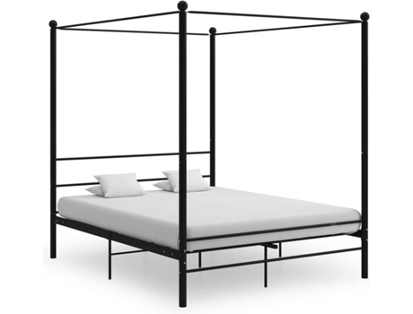 vidaXL Estructura de cama con dosel de metal negro 160x200 cm