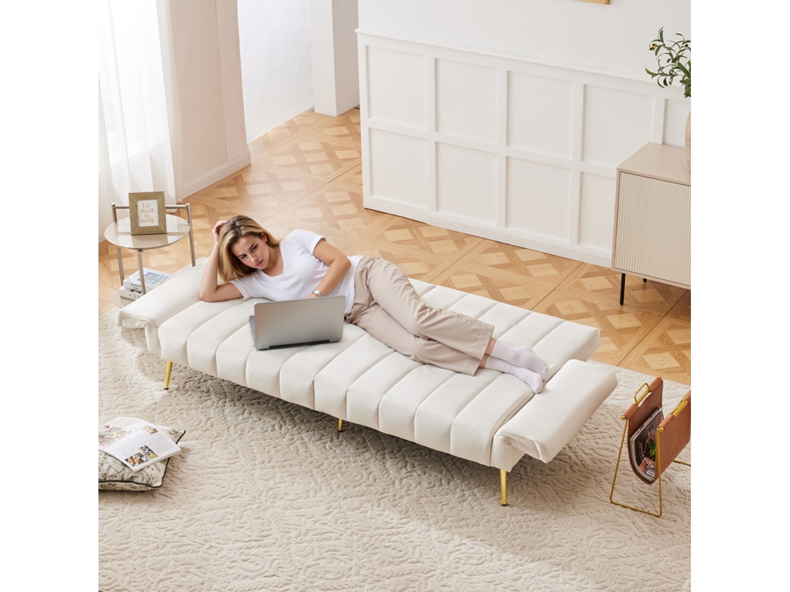 Sofá Cama Plegable Moderno 2 Plazas - Con Función De Cama, Con Patas Auxiliares, Tela De Terciopelo - Beige