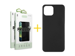 Pack 2 X Película de Vidrio Templado Antiespia + Funda SKYHE por Apple iPhone 16 Pro Silicona Líquida Negro