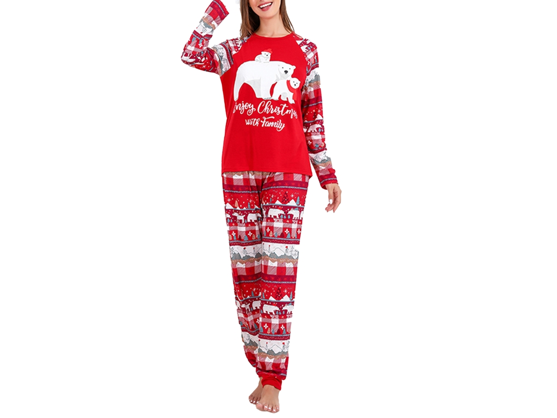 Conjunto de pijama navideño Kkpm para familias con bajo redondeado y mangas largas, rojo, talla M para mujeres, padres e hijos.