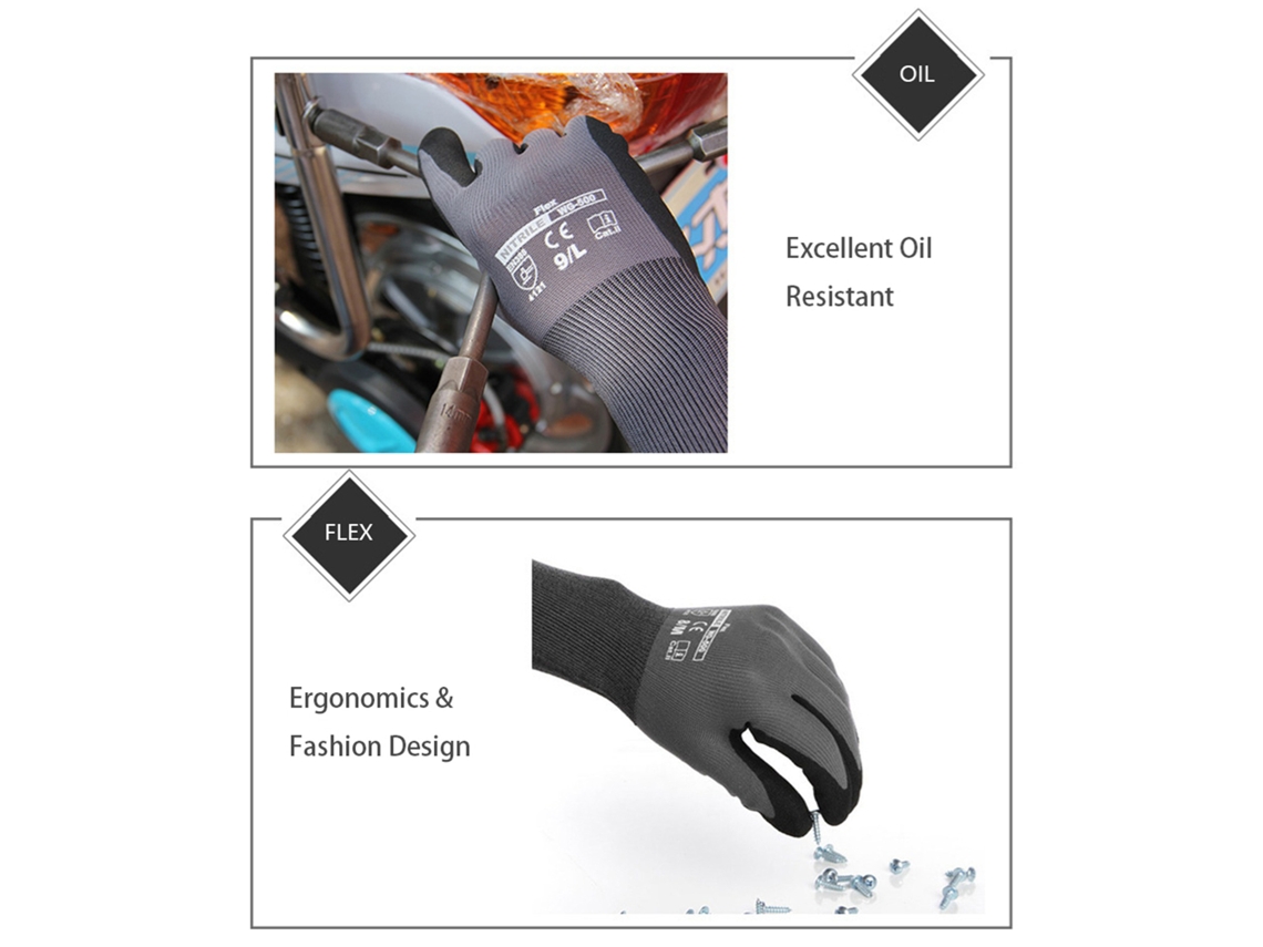 Guantes De Trabajo Nitrilo Impregnados 3 Pares Para Jardinería Mantenimiento Almacén Hombre Mujer (negro Gris M)