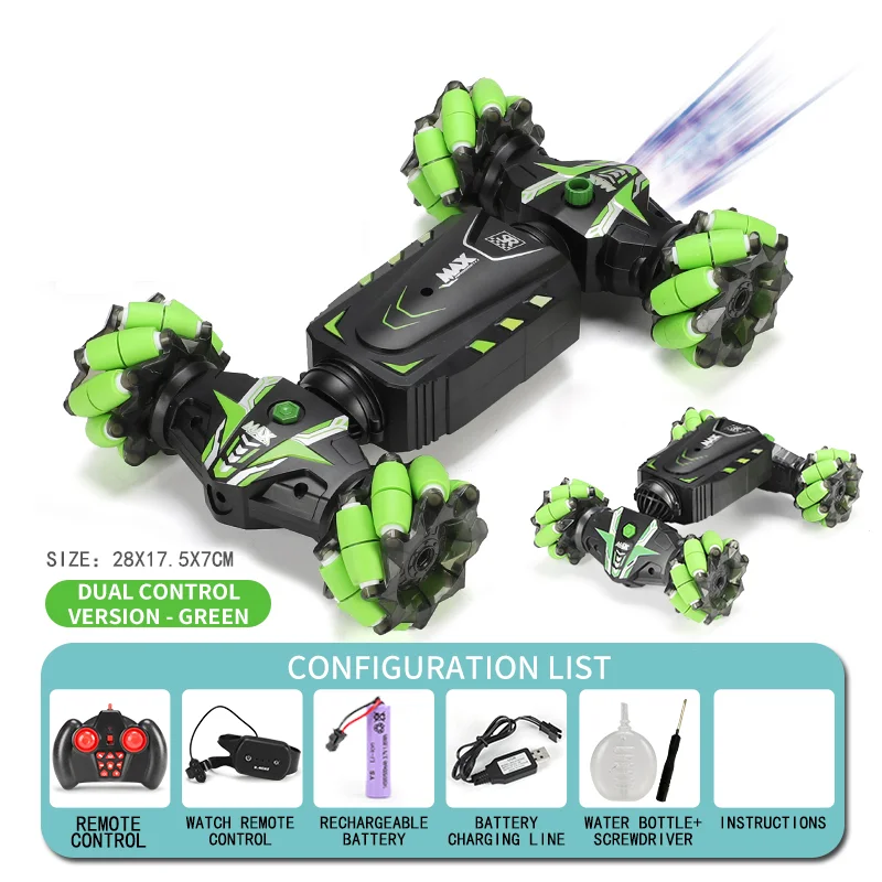(verde) Coche De Juguete Con Control Remoto, Coche Acrobático Con Detección De Gestos Y Chorro De Agua
