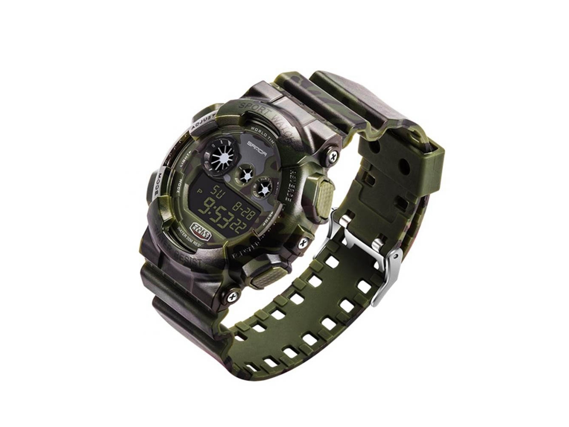 Reloj Deportivo Digital Para Hombre Impermeable Con Luz Nocturna Y Calendario (verde Camuflaje)