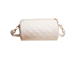 Bolso Bandolera Cilíndrico Para Mujer De Piel Sintética Estilo Coreano Con Diseño De Rombos Blancos.