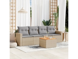 Conjunto de sofá de jardín de 5 piezas con cojines en mimbre beige mixto DKD Home Decor