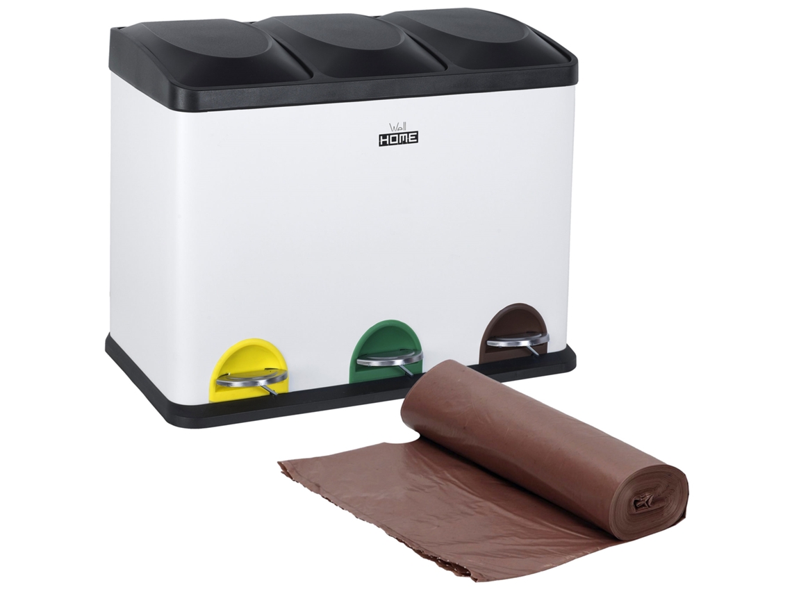 Pack Cubo de reciclaje ecológico 45L 3 compartimentosbolsas de basura 20L WELLHOME