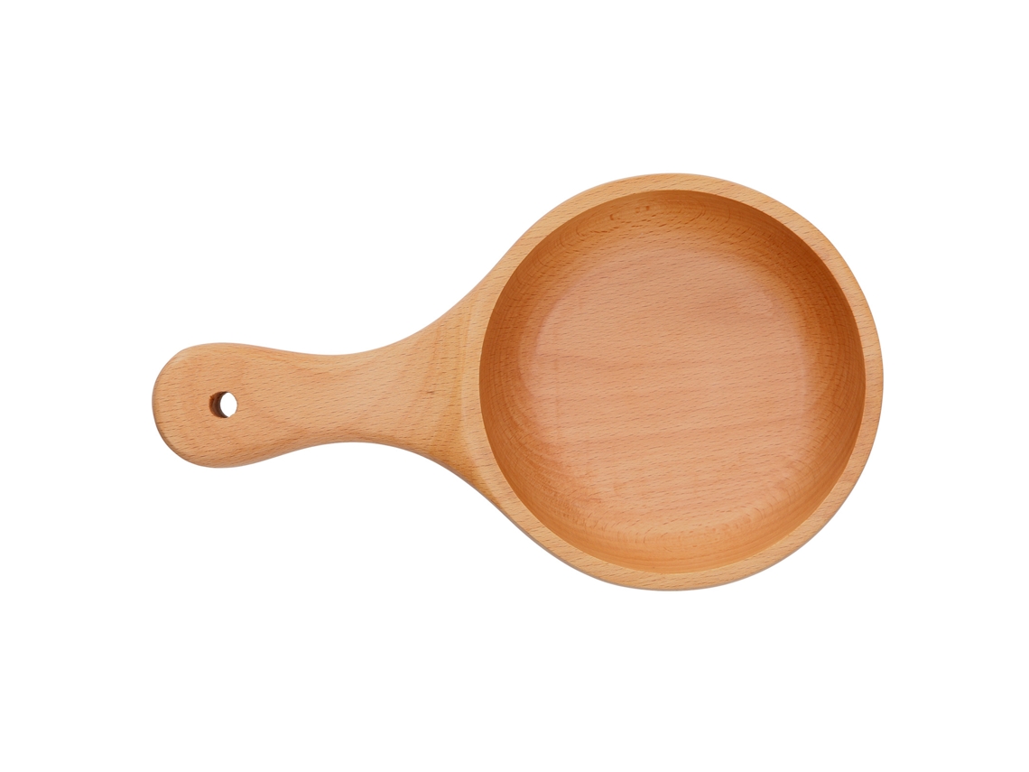 Tazón de madera con mango para fideos, ensalada, fruta, cereal, sopa, cocina, hogar