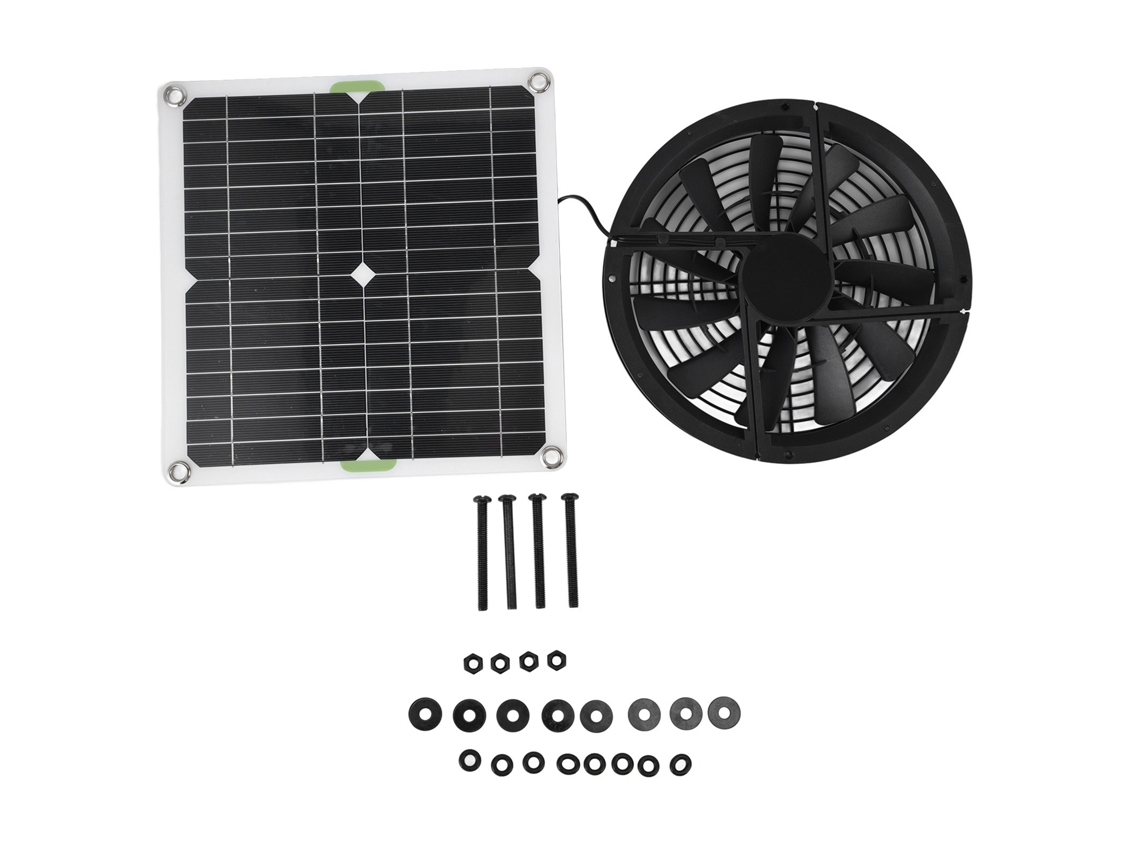 Kit de ventilador con panel solar de 10 pulgadas y 100 W para gallineros e invernaderos.