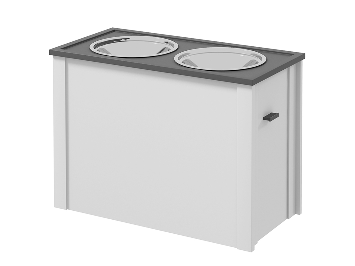 Comedero Con Cuencos Elevados, 1 Compartimento De Almacenamiento, 2 Cuencos De Acero Inoxidable, 60 X 30 X 42 Cm, Blanco + Gris