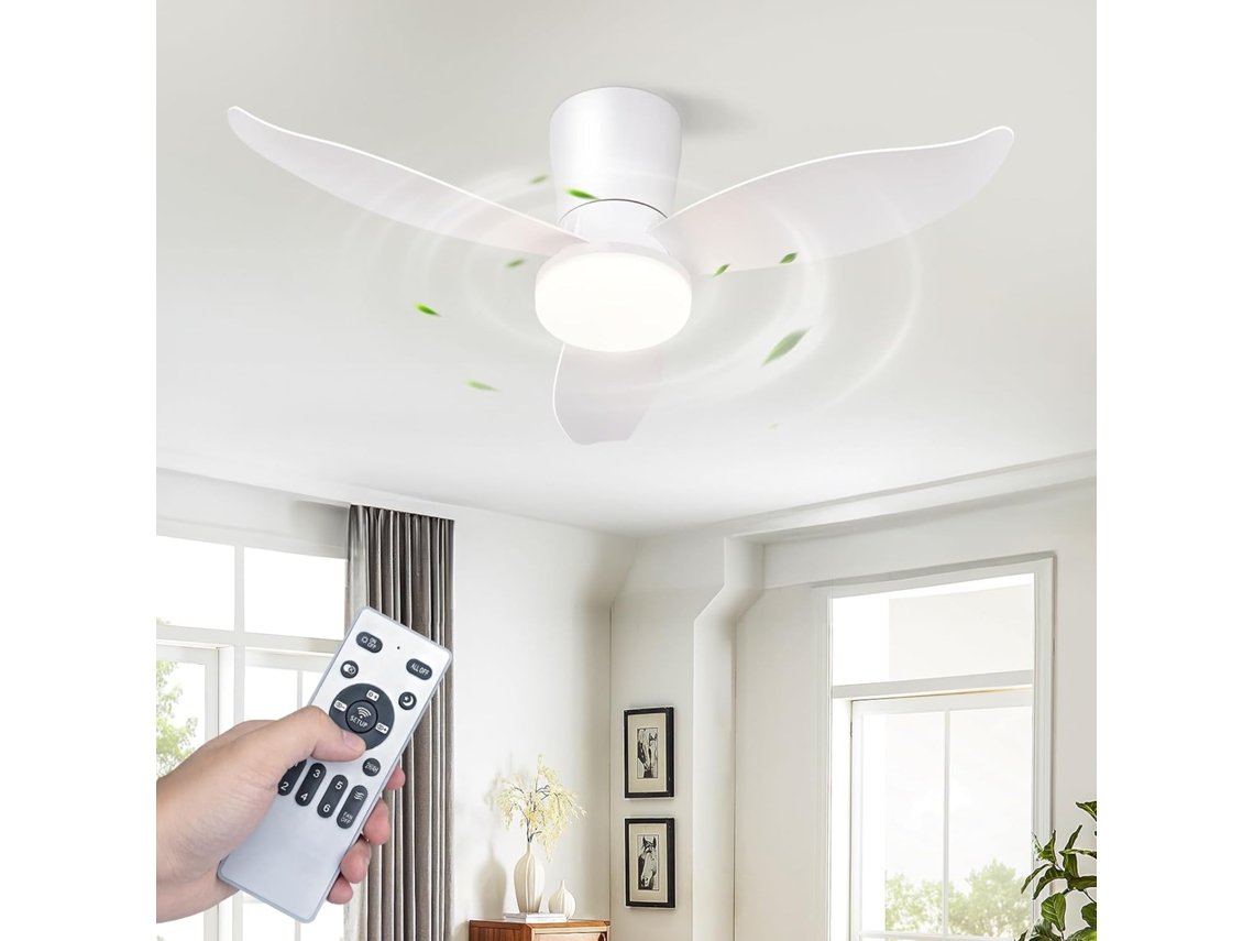 Nettlife Ventilador De Techo Con Luz Led 3 Aspas Silenciosas, Blanco Regulable 6 Velocidades Con Mando Para Cocina