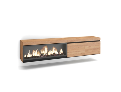 Mueble TV, Televisión, 210, Para TV hasta 80, Chimenea eléctrica XXL, Colgado, Suspendido, Roble SKRAUT HOME