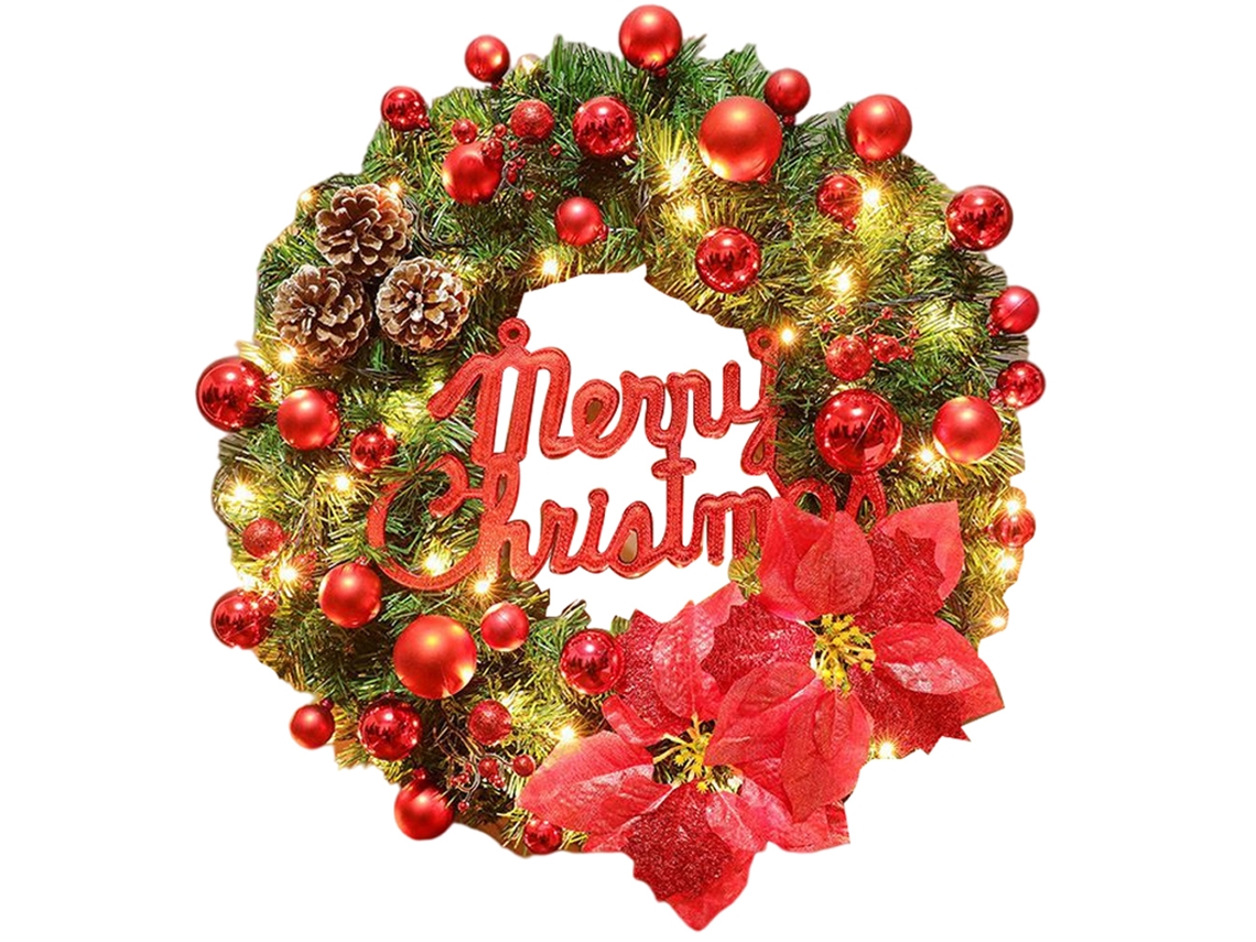 Corona Navideña Artificial De 40 Cm Con Luces Led Y Piñas, Decoración Para Puertas, Regalo De Año Nuevo