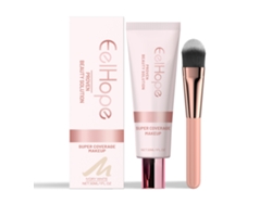 Base de maquillaje color blanco marfil con brocha