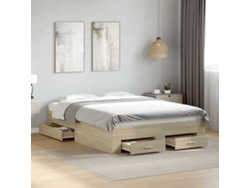 Cama Con Cajones Madera Ingeniería Roble Sonoma 135x190 Cm