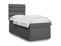 Cama Box Spring Con Colchón Tela Gris Oscuro 90x200 Cm