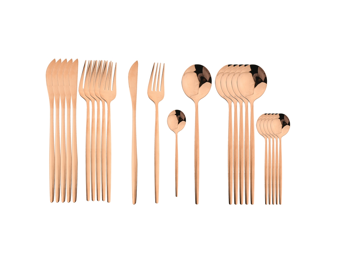 Juego de cubiertos de acero inoxidable de 24 piezas, que incluye cuchillo, cuchara y tenedor. MDUG (rosa)