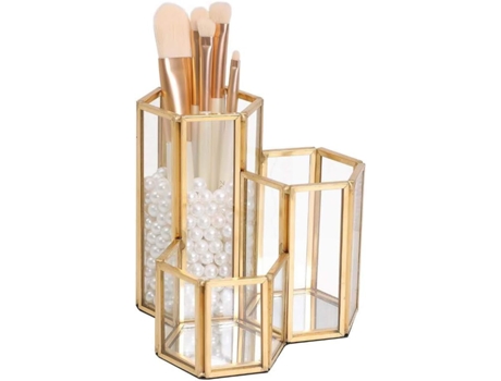 Portalápices Decorativo Para Brochas De Maquillaje, Organizador De Escritorio, Vitrinas Cosméticas De Vidrio Dorado, Maceta ZMDECQNA