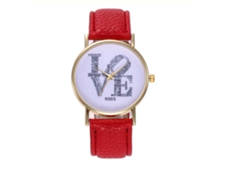 Reloj De Pareja Moda Novedad Quartz Correa De Cuero Unisex Rojo