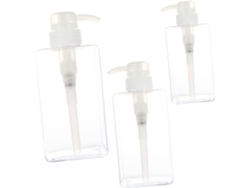 Juego de 3 botellas recargables con dosificador transparente a prueba de fugas para champú y loción.