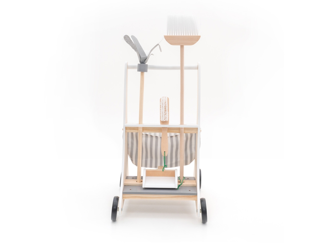 Carrito de Limpieza Infantil Montessori ROBINCOOL Clean Up 35X43X56 5 Cm Madera Eco Fregona Escoba Cepillo Y Recogedor