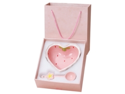 Bonito Cuenco De Cerámica Rosa Con Forma De Corazón Y Diseño De Fresa, Con Cuchara Incluida, Ideal Para Ensaladas Y Postres.