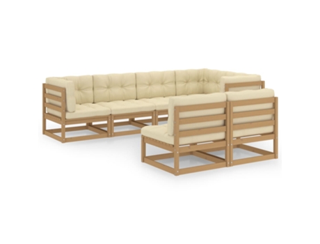 Conjunto 7 de muebles de jardín VIDAXL y cojines madera maciza pino