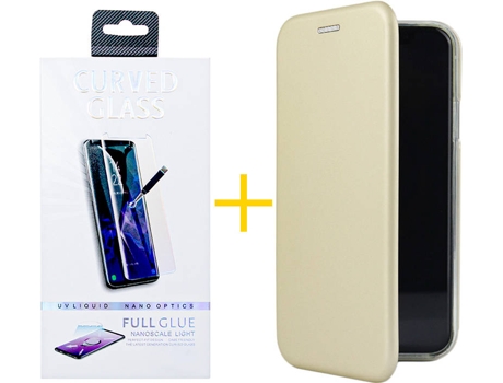 Kit Funda + Protector de Pantalla Samsung S21 Ultra ACCETEL Flip Cover 1637 Dorado