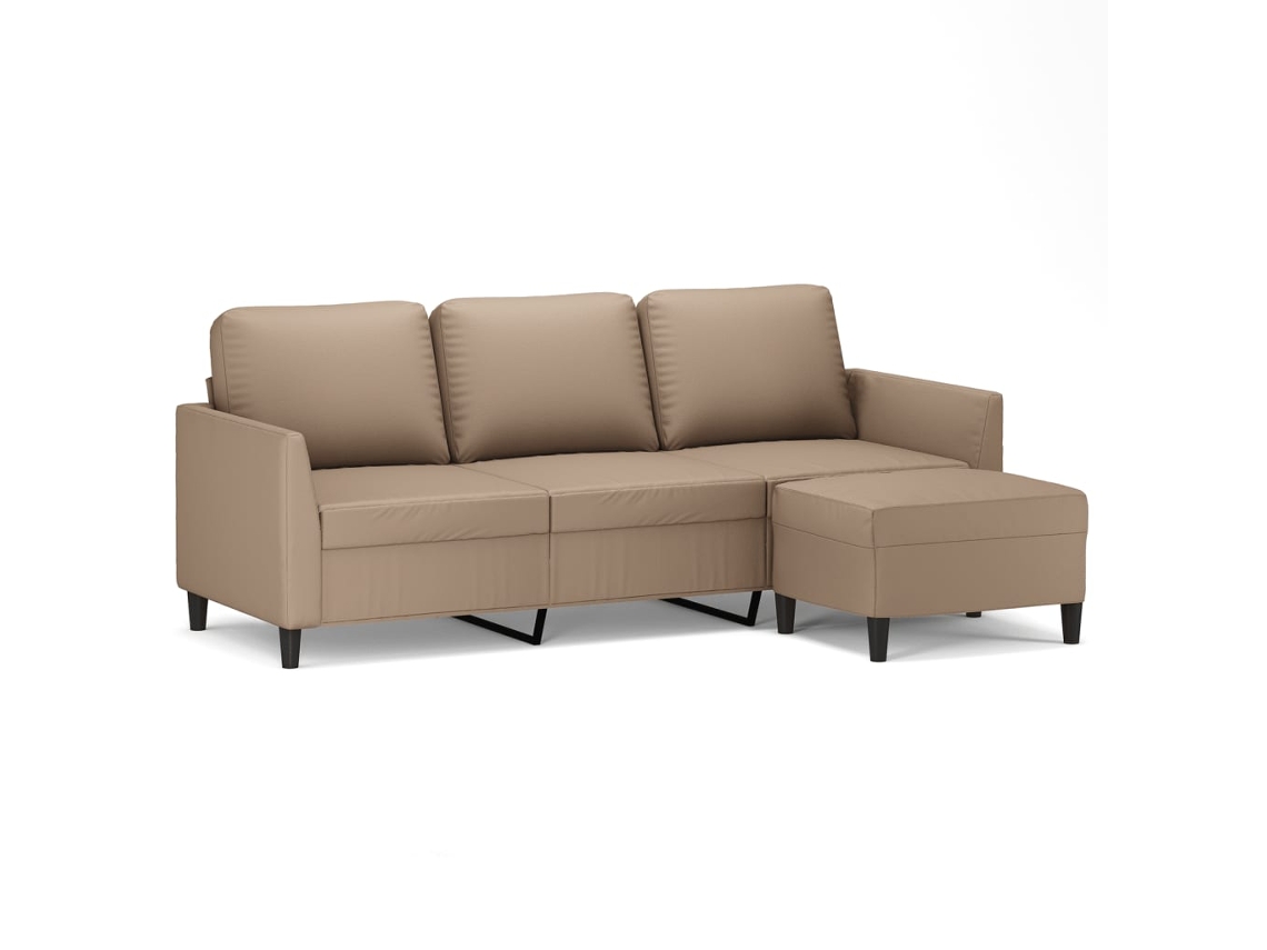 Maison Exclusive - Sofá 3 Plazas Y Taburete Cuero Sintético Color Capuchino 180 Cm