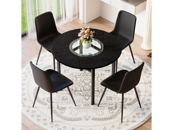 Conjunto De Comedor Redondo 100 Cm - 4 Sillas Negras Pu Con Asiento Ancho - Marrón+negro