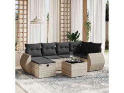 Conjunto de sofá de jardín de 7 piezas con cojines en mimbre gris claro de DKD Home Decor